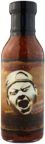 Pain is Good - Buffalo Blue Cheese Screaming Wing Sauce - 13.5oz Bottle - Made in USA - All Natural Ingredients, Non-GMO, Gluten-Free, Sugar-Free, Vegetarian, Keto