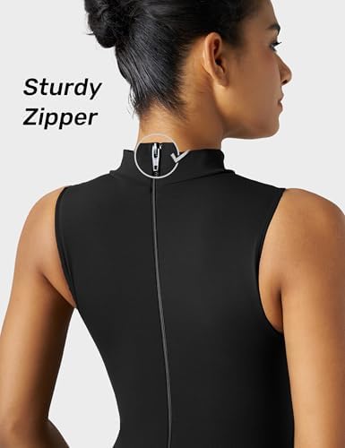 speerise Women Sleeveless Turtleneck One Piece Romper for Yoga Workout Jumpsuit with Tummy Control Bodysuit