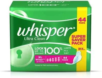 Whisper Ultra Clean Sanitary Pads - 44 Count XL Wings Super Saver Pack Sanitary Pad