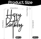 Happy Birthday Cake Topper Set of 10 PCS Black Acrylic Happy birthday Cake Topper 5 PCS Silvery Star Cupcake Toppers Decoration Supplies for Party Dessert Anniversary