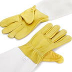 Lawei 3 Pairs Beekeeping Gloves, Goatskin Leather Beekeeper's Glove with Ventilated Canvas Long Sleeves, Thick Protected Bee Glove for the Beginner Beekeeper Hand Protection, Elastic Cuffs Vented
