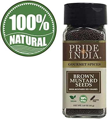 Pride of India – Brown Mustard Seed Whole – Gourmet Indian Spice – Hot & Spicy Flavor – Ideal seasoning for sauces/dips/spice blends – Easy to Use – 2.5 oz. Small Dual Sifter Bottle