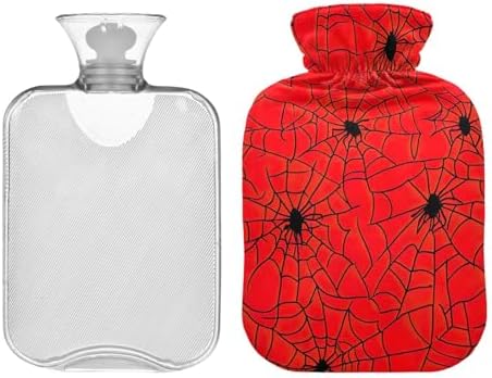 Cool Black Spiders Red Hot Water Bottles Hot or Cold Water Bottle with Soft Cover Hot Water Bag for Foot Bed Warmer Pain Relief, 2 Liters