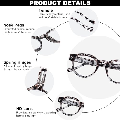 Reading Glasses for Women Men Retro Round Frame Blue Light Blocking Readers Computer Glasses with Spring Hinges
