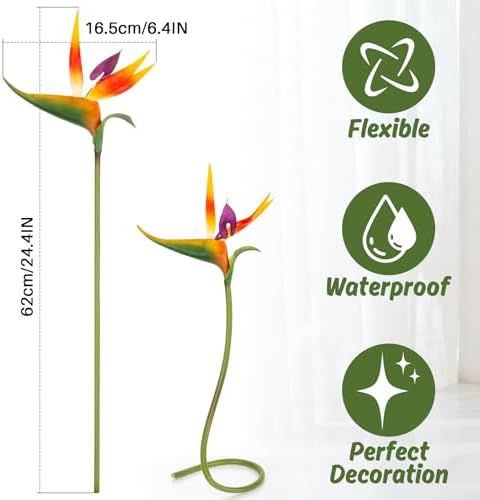 RAINFLOW Bird of Paradise Artificial Plant - 2PCS 24" UV Resistant Artificial Outdoor Plants Birds of Paradise Plant Artificial Giant Flowers for Decoration Hawaiian Party Hawaiian Flowers(Yellow)