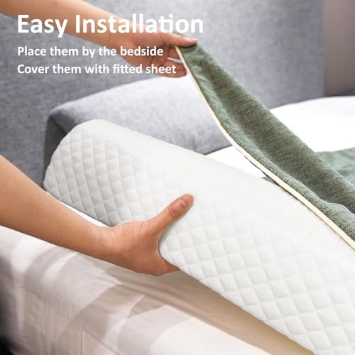 Shinnwa Bed Bumpers for Toddlers (2-Pack) Memory Foam Rail & Adults, Safety Guard Queen, King, Full Bed, Sleep Long Pillow Pads with Non-Slip Bottom Machine Washable Cover