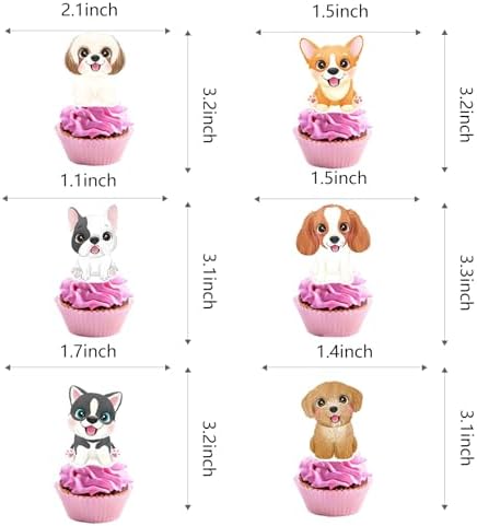 48Pcs Puppy Dog Cupcake Toppers for Boys Girls Kids Baby Shower Birthday Decorations