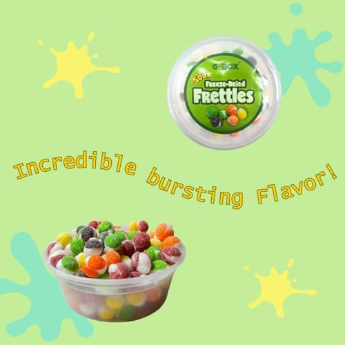 G-BOX Freeze Dried Sour Frettles, Freeze Dried Candy, TikTok Trend Items, Delightful Crunchy Fruity Flavorful Burst, Air-tight Sealed in a Deli Container (Sour - 11 OZ)
