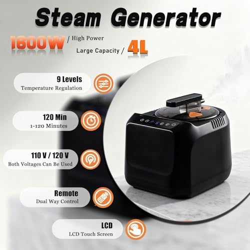 GHOSOONE Portable Sauna Steamer Machine, 4L 1600W Steam Generator for Sauna Heater, Remote Control, 9-Level Adjustable & 120-Min Timer, Home Spa Sauna Accessories