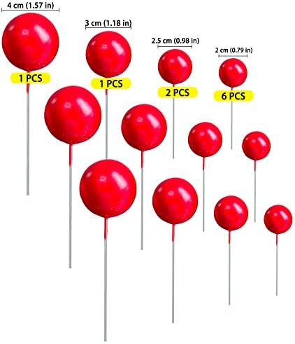 Gyufise 30Pcs Mini Balloon Cake Topper Foam Ball Cake Picks Cupcake Faux Pearl Balls DIY Cake Insert Topper Decoration for Anniversary Graduation Birthday Party Baby Shower Red