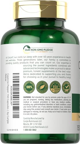 Carlyle Cayenne Pepper Capsules | 40,000 HU | Non-GMO and Gluten Free Supplement