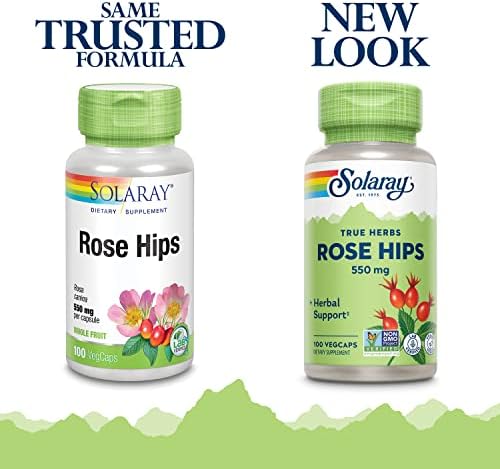 SOLARAY Rose Hips Fruit 550mg | Healthy Skin, Joints & Immune Function Support | Source of Vitamin C & Bioflavonoids | Non-GMO & Vegan | 100 VegCaps