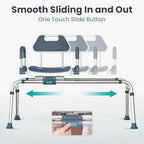 Sliding Shower Chair Tub Transfer Bench with Swivel Seat, Shower Bench for Elderly and Disabled, with Security Belt, 360 Rotation, Slides and Rotates, Adjustable,one Touch Slide Button, Dark Blue
