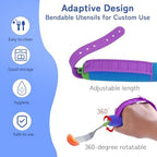 Adaptive Utensils Set, 2pcs Spoons Forks Set for Elderly, Weighted Utensils for Hand Tremors, Arthritis Weakness, and Parkinsons, with Non-Slip Easy Grip Handle, 360 Degree Rotation Rubber Strap