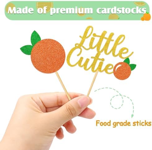 24pcs Little Cutie Baby Shower Decorations Orange Cupcake Toppers Glitter Cupcake Picks Clementine Themed Party Favor Birthday Supplies