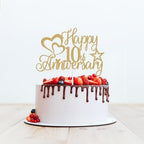 Glitter Happy 10th Anniversary Cake Topper, 10 Years Loved Blessed Wedding Anniversary Birthday Party Decorations Black