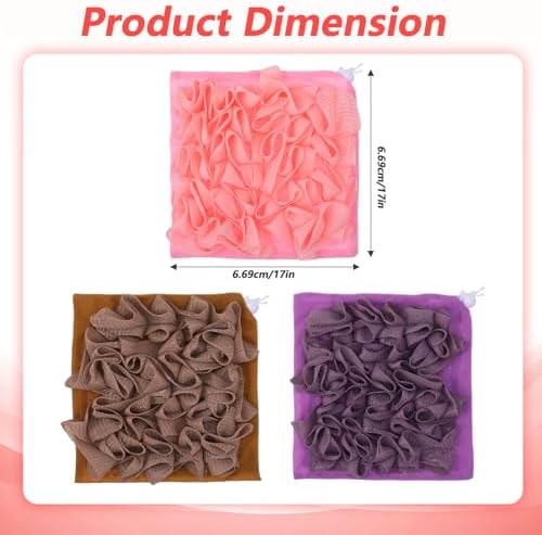 3Pcs Soap Loofah Pouch, 2 in 1 Washcloth Loofah Combo with Retractable Cord That Holds Bar Soap Exfoliation Mesh Shower Ball for Body Wash Bathing Smooth Skin (Khaki + Coffee + Pink)