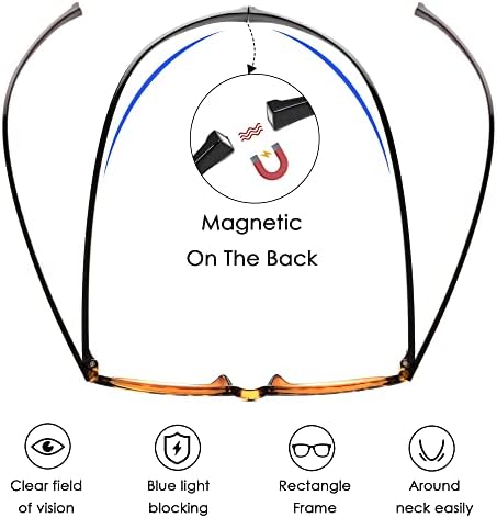 JM 2 Pack Magnetic Reading Glasses for Men Women, Hang Neck Blue Light Blocking Computer Readers Black & Tortoise +2.75