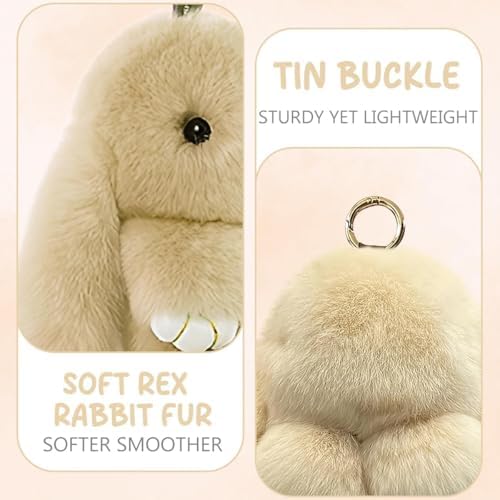 HUBAI Fuzzy Bunny Keychain with Tin Box, Cute Soft Easter Gift Plush Keychain for Backpack, Bag Charm Gift Key Chain