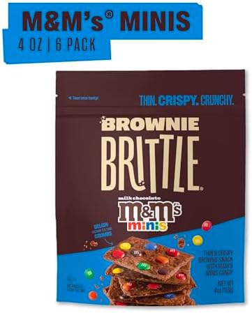 Brownie Brittle – M&M’S Minis Thin and Crispy Sweet Snacks (Pack of 6, 4 oz), Rich Gourmet Brownie Bites Dessert