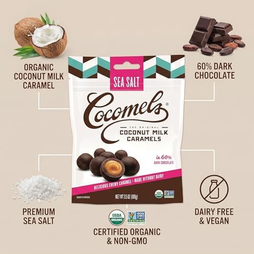 Cocomels Chocolate Sea Salt Cocomel Bites – Organic Vegan Chocolate Candy – Non Dairy Cocomels – Dairy Free – Gluten Free Candy Snacks – Melting Chocolate Vegan Candy - 2 Pack