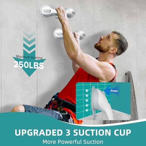 2 Pack Grab Bars for Bathtubs and Showers with 3 Suction Cups,Heavy Duty Handle Removable Handrails for Seniors and Elderly,Bathroom Safety Grip No Drilling Waterproof (Blue)