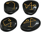 Amazing Gemstone Archangel Stones Set of 4 - Michael, Gabriel, Raphael, Uriel Signature Symbol for Talisman Protection - Black Agate Healing Crystals and Healing Stones