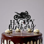 Sleyberoy Motorcycle Happy Birthday Cake Topper-Black Flash Dirt Bike，Motorbike Theme Party Birthday Cake Decoration(008)