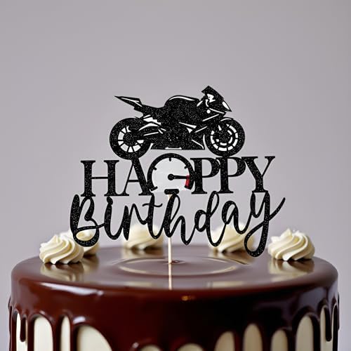 Sleyberoy Motorcycle Happy Birthday Cake Topper-Black Flash Dirt Bike，Motorbike Theme Party Birthday Cake Decoration(008)