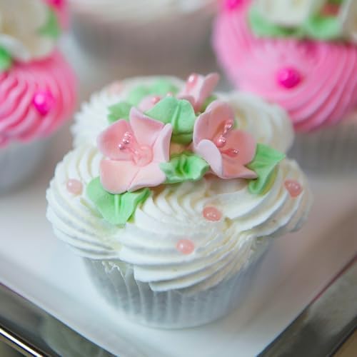 Global Sugar Art Blossom Sugar Cake Flowers with Pearl Stamens, Pink Unwired, 24 Count by Chef Alan Tetreault