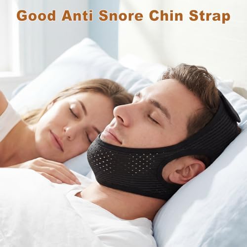 Sleep Apnea Devices - Chin Strap for Sleeping, Airflow Jaw Strap, Effective Anti Snoring Solution for Men and Women, Anti Snore Devices Breathable and Reusable (Black & 54CM & 1PCS）