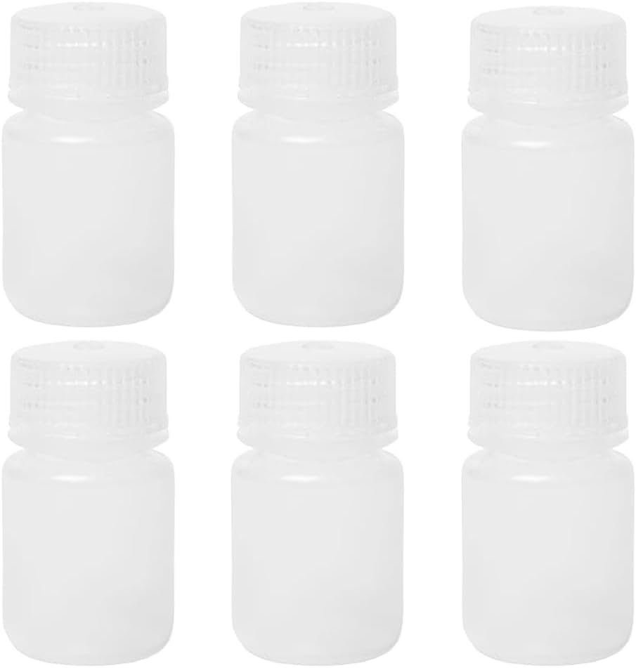 1oz Wide Mouth Reagent Bottle, Laboratory Grade Plastic Chemical bottles, Clear Pill bottle, Water Sample Bottles for Laboratories, Classrooms, or Storage at Home (6 Pcs)