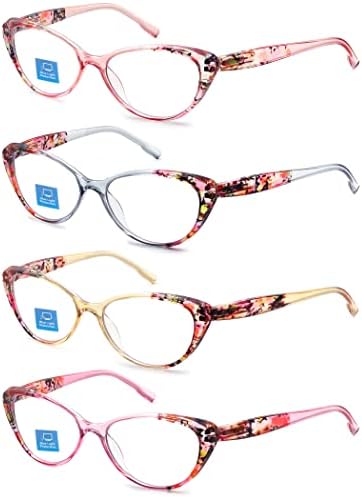 HEEYYOK 4-Pack Blocking Cat Eye Womens Reading Glasses For Small Face,Computer Blue Light readers for women,Ladies Eyeglasses +1.00