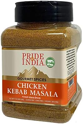 Pride of India Chicken Kebab Masala Seasoning 7 oz | Gourmet Spice Blend in Dual Sifter Jar for Chicken, Meat & Paneer | Smokey BBQ Rub for Grilling, Roasting, Tandoor, Marinade & Curry