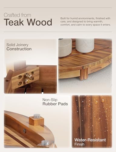 HOLANA 18" Teak Corner Shower Stool - Teak Shower Bench with Storage Shelf - Shower Foot Rest & Shaving Stool - Compact Teak Shower Stool for Indoor Use