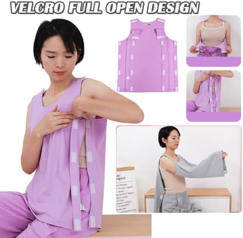 Post Shoulder Surgery Shirt,Sides and Full Arm Opening,Snap Open Tearaway Shirt,Soft Cotton Material,Chemo Clothing for Home Care/Post Surgery/Dialysis/Elderly/Fracture/Disability/Rehab Gray