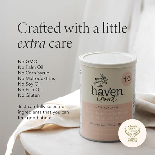 Haven Goat Toddler Formula, Grass Fed Whole Goat Milk Powder for Toddlers With Probiotics, Prebiotics, Lutein and Omega 3 Dha, Easy Digestion Formula, Non GMO, American Made, 14.1 Oz