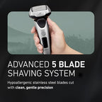 Panasonic ARC5 Electric Razor for Men Face, Wet & Dry Shavers with Foil Shaver, Pop-up Trimmer, Ultra-Fast 5-Blade, Smart Shave Sensor, 16D Flexible Pivoting Head - ES-ALV6HS (Silver)