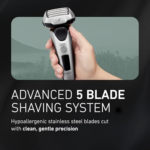 Panasonic ARC5 Electric Razor for Men Face, Wet & Dry Shavers with Foil Shaver, Pop-up Trimmer, Ultra-Fast 5-Blade, Smart Shave Sensor, 16D Flexible Pivoting Head - ES-ALV6HS (Silver)