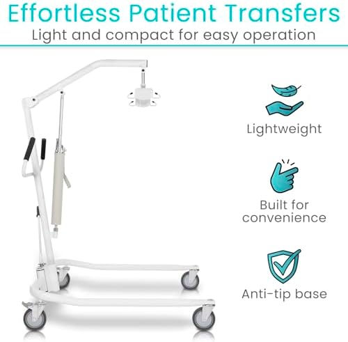 Vive Patient Lift for Home Use - Hydraulic Lift for Elderly Transfer from Bed to Chair & Floor, Portable Medical Hoist Lift Assist Device with Sling for Handicap & Seniors - 400 lb Capacity