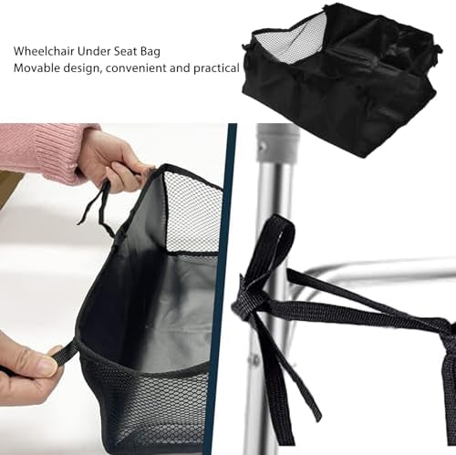 HEEPDD Wheelchair Bag, Wheelchair Under Seat Rollator Bag Detachable Rollators Organizer Basket Four Wheel Walker Basket for Storage Books Shopping and Essentials 13.8 x 12.2in
