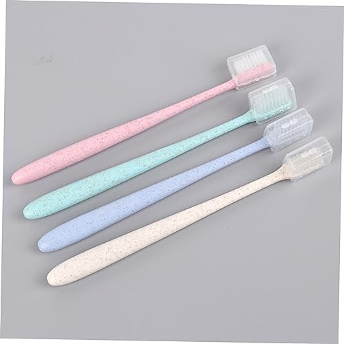 FRCOLOR 8pcs Wheat Straw Toothbrush Travel Set Caps Soft Bristle Portable Toothbrushes for Camping School and Work Use