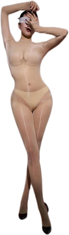 Unisex Women Men Sexy 8D Ultrathin Oil Shiny Chest Seamless Bodystocking Glossy Silky Sheer Bodysuit Catsuit