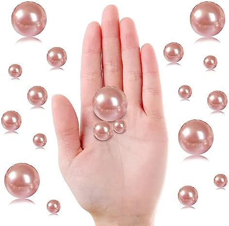 Pearl Beads for Vase Filler 160 Pieces No Hole Makeup Pearls Beads for Brushes Holder for Home Wedding Christmas Decor, 10/14/20mm(Rose Gold)
