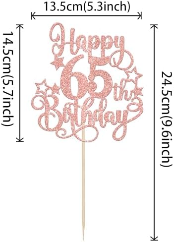 1 PCS Happy 65th Birthday Cake Topper Glitter Cheers to 65 Years Birthday Cake Pick Hello 65 Fabulous Cake Decoration for Happy 65th Birthday Anniversary Party Decorations Supplies Rose Gold