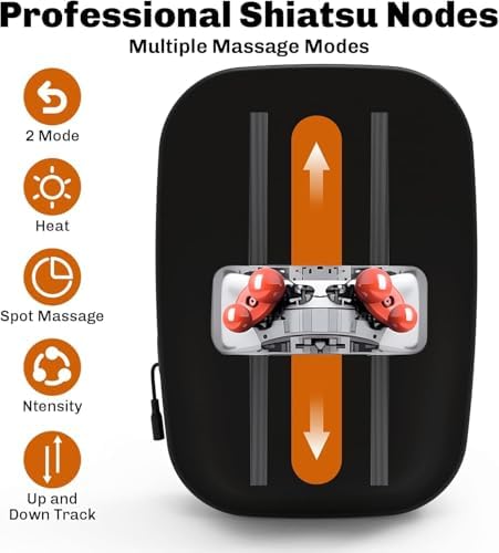 Solucky Back Massager for Pain Relief Deep Tissue, Back Massager with Heat, Deep Kneading Massage for Back, Adjustable Intensity & Dual Modes, Red Light Heating Therapy, 12V Corded for Home & Office