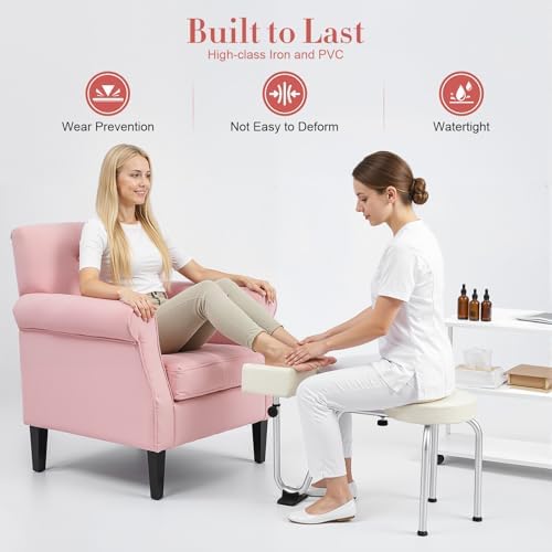 Pedicure Manicure Footrest, Portable Foot Massage Manicure Nail Beauty Stool Stand Height Adjustable Pedicure Foot Stool Freestanding Manicures Pedicure Stool for Home Beauty Salon Spa Tattoo (White)