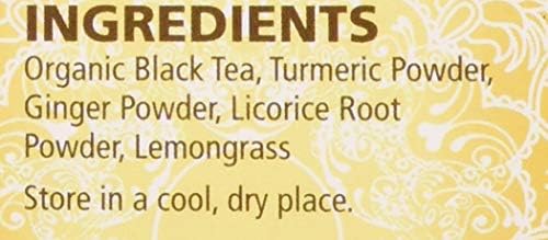 Nature's Guru Organic Whole Leaf Black Tea Turmeric Ginger 25 Count Individual Tea Bags