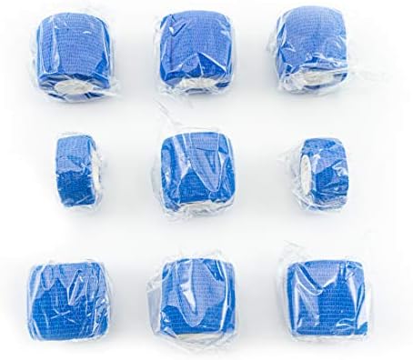 FRESINIDER 9 Rolls Self Adhesive Wrap Athletic Tape Gauze, Breathable Elastic Cohesive Bandage for Sports Injury & Pet (7 Pcs 2" x 5 Yards + 2 Pcs 1" X 5 Yards) (Blue)
