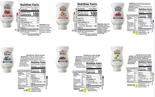 Reàl Fruit Infused Flavoring Syrup Variety - Strawberry, Raspberry, Peach, Blueberry, Black Cherry, Crisp Apple (Pack of 6, 16.9 FL OZ Bottles)